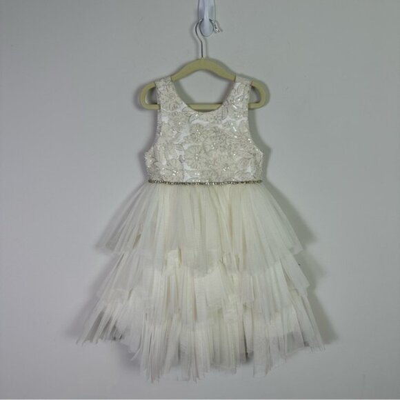 American Princess Floral Stitch Tiered Tulle Rhinestone Girls Dress Size 6 - Picture 1 of 12